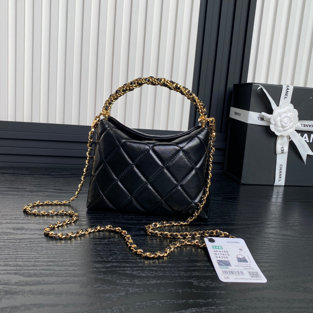 CC 24B Hobo Lunch Bag Black Calfskin 286206