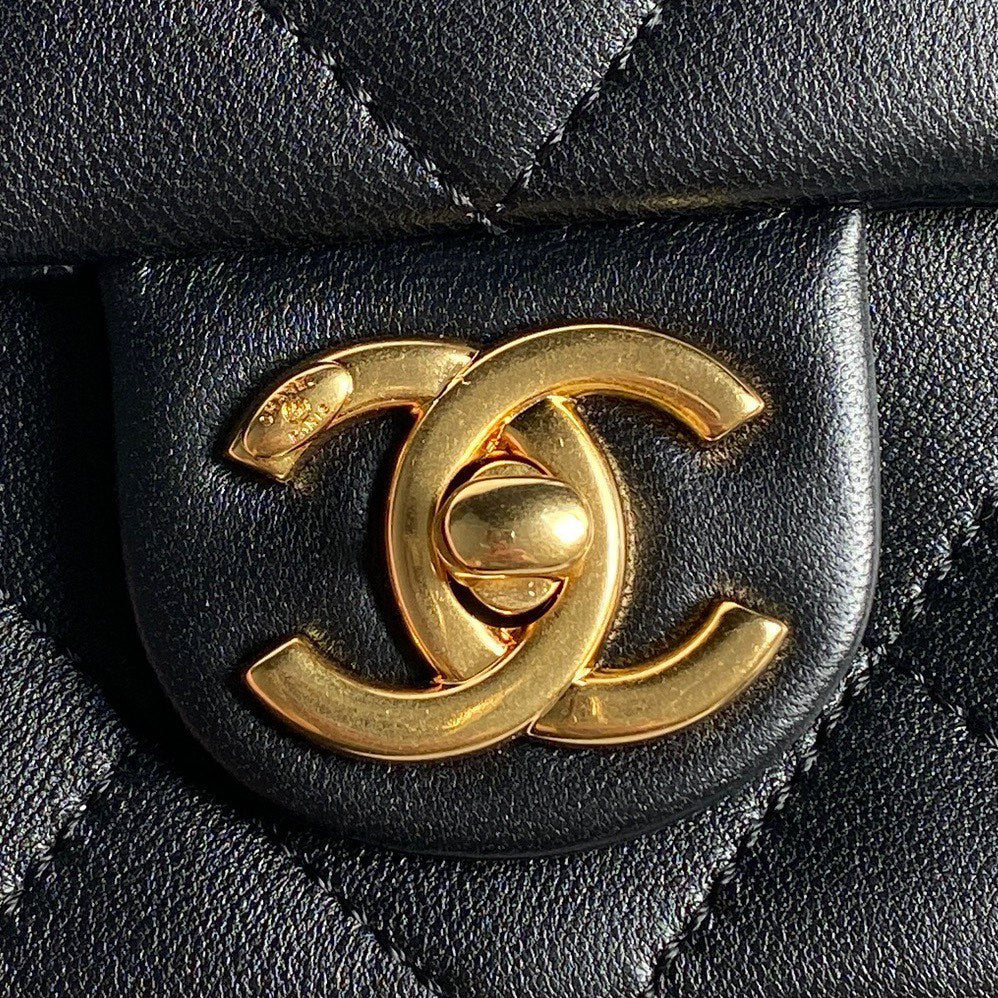 CC 24K Mini Flap Bag 21cm Black Lambskin Gold Hardware