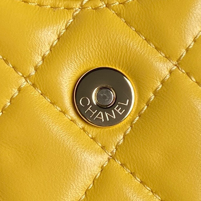24K Camera Bag Yellow Calfskin Gold Hardware