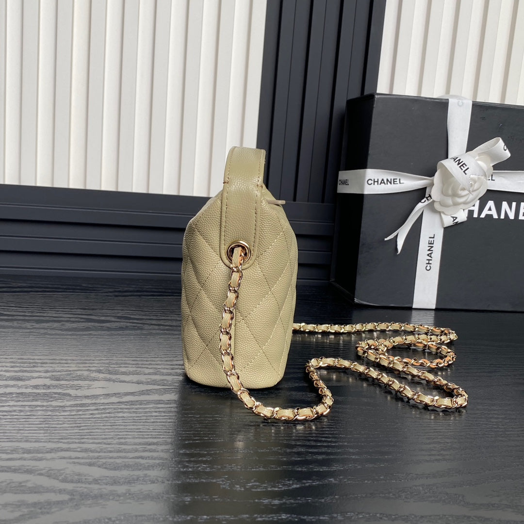 CC 25C Hobo Bag 21.5cm Top Handle Beige Grained Calfskin