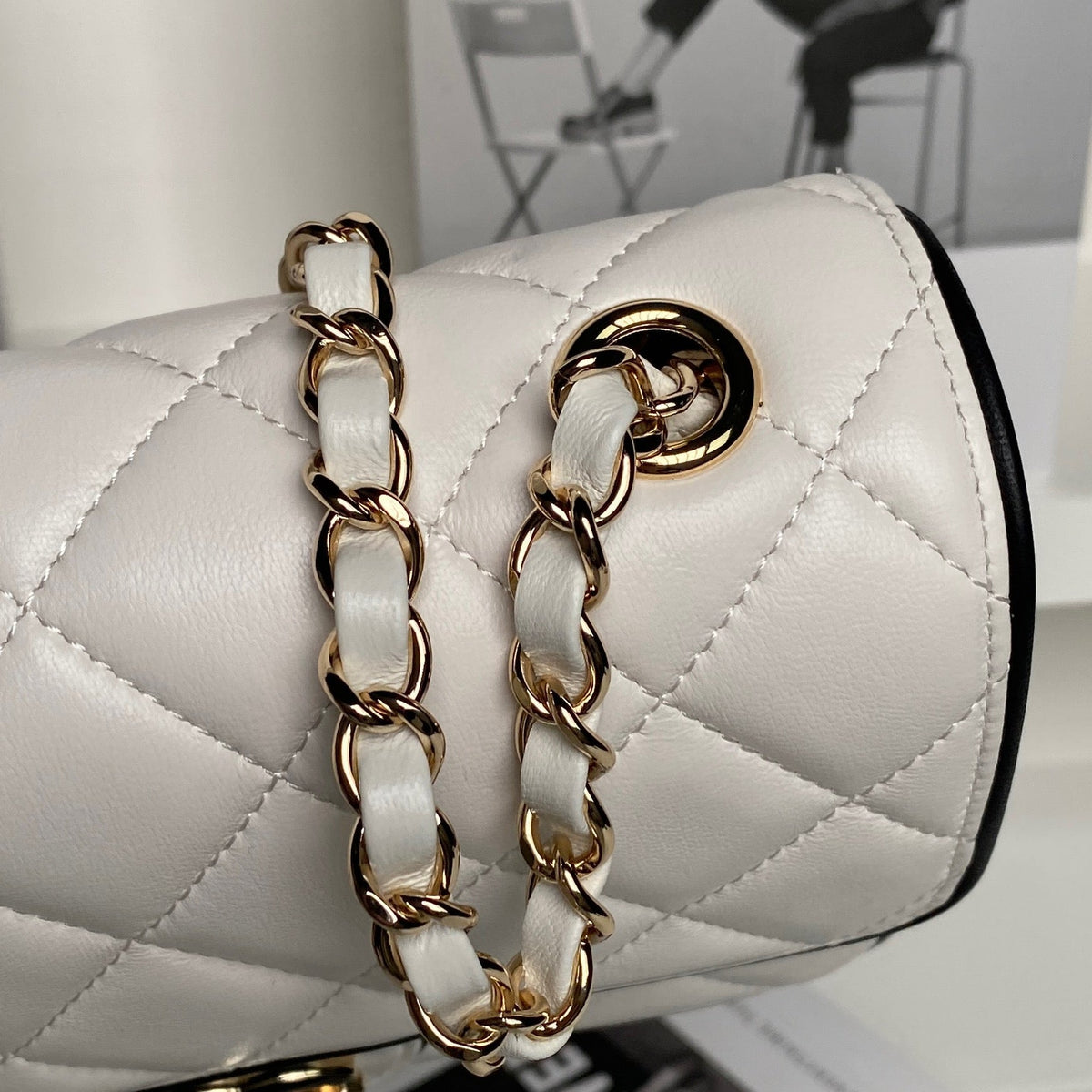 CC Mini Graphic Frame Flap Bag White Lambskin