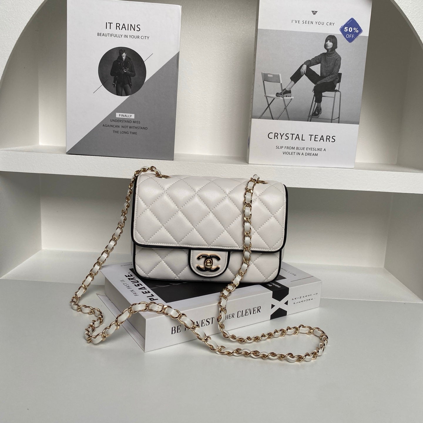 CC Mini Graphic Frame Flap Bag White Lambskin