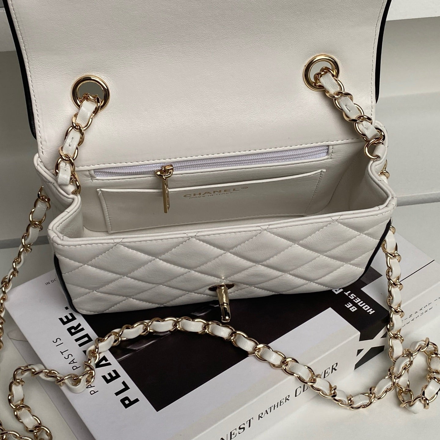 CC Mini Graphic Frame Flap Bag White Lambskin