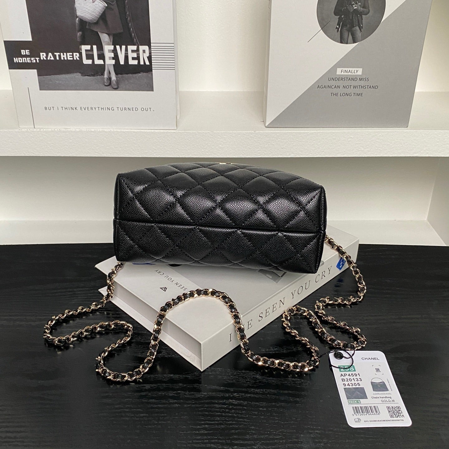 CC Coco Crush Handle Lunch Bag Black Caviar Leather