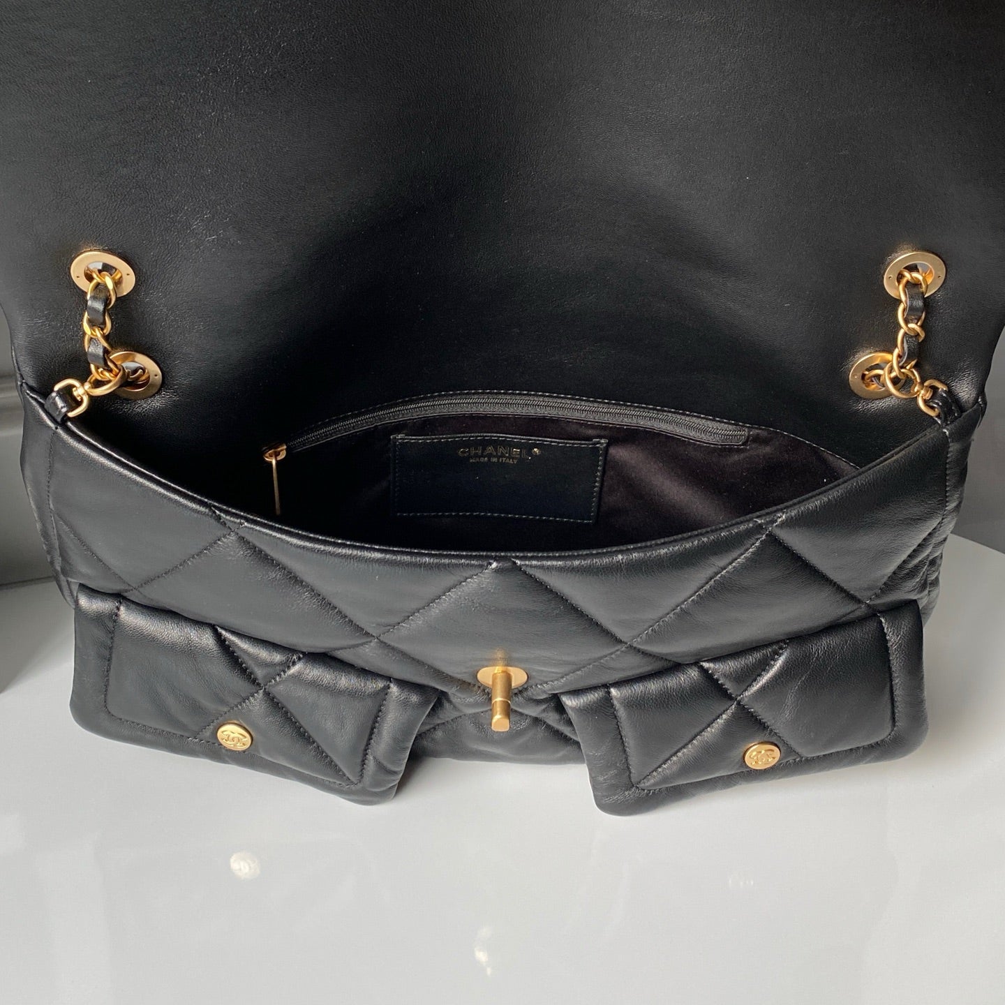 Chanel 26s Flap Bag 45cm In Black Lambskin With Gold Hardware