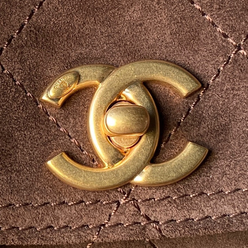 CC 26C Messenger Bag Coffee Brown Quited Suede