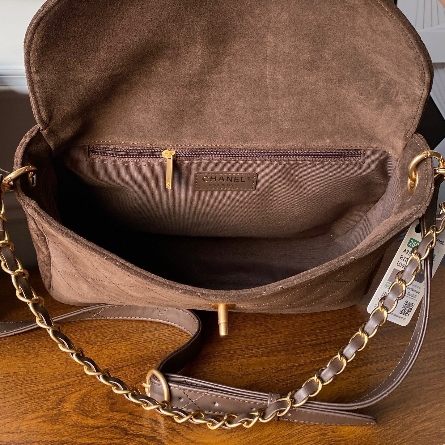 CC 26C Messenger Bag Coffee Brown Quited Suede
