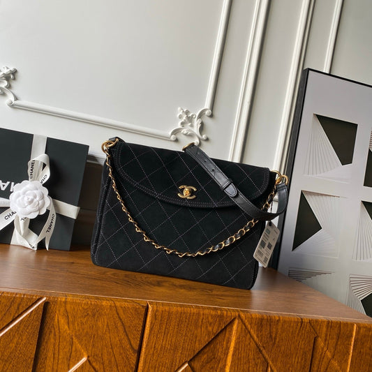 CC 26C Messenger Bag Black Quited Suede