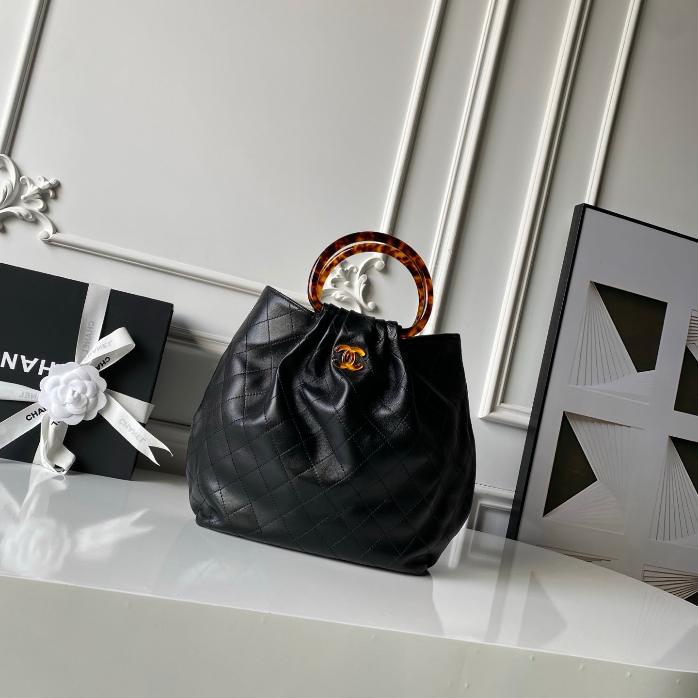 CC 26 Pouch Large Black Tortoiseshell Lambskin 286204
