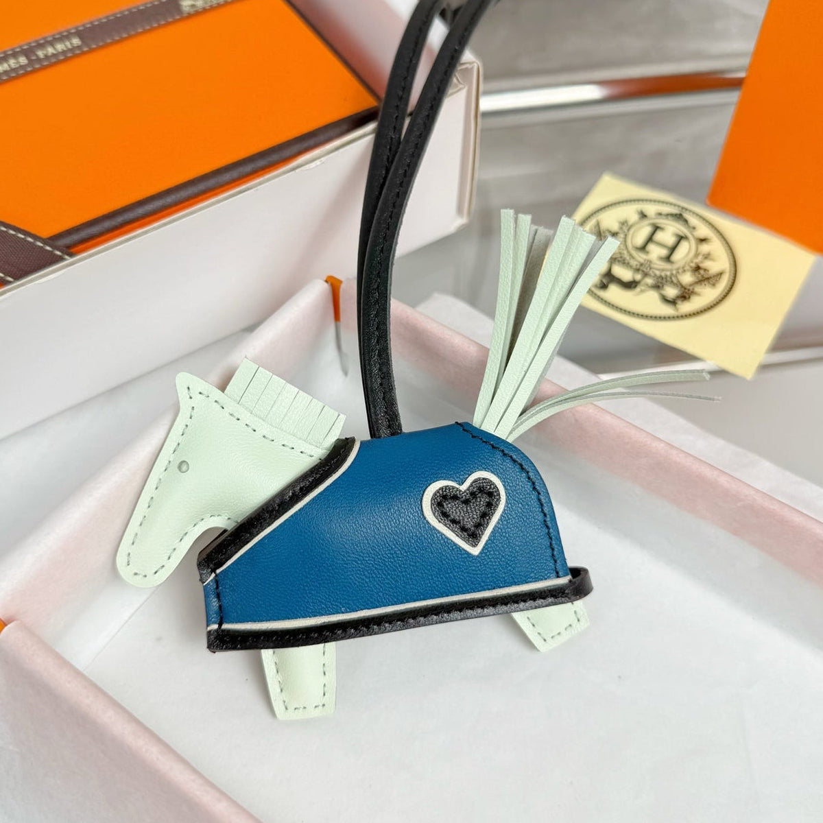 HM Rodeo Robeo Heart PM Charm White mix Blue Lambskin