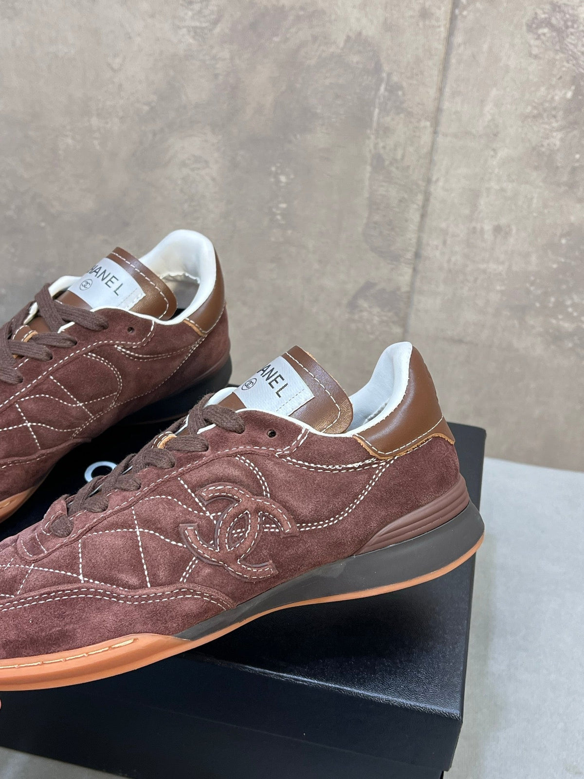 Chanel 26s Sneakers In Dark Brown Suede Quilted Cc Logo