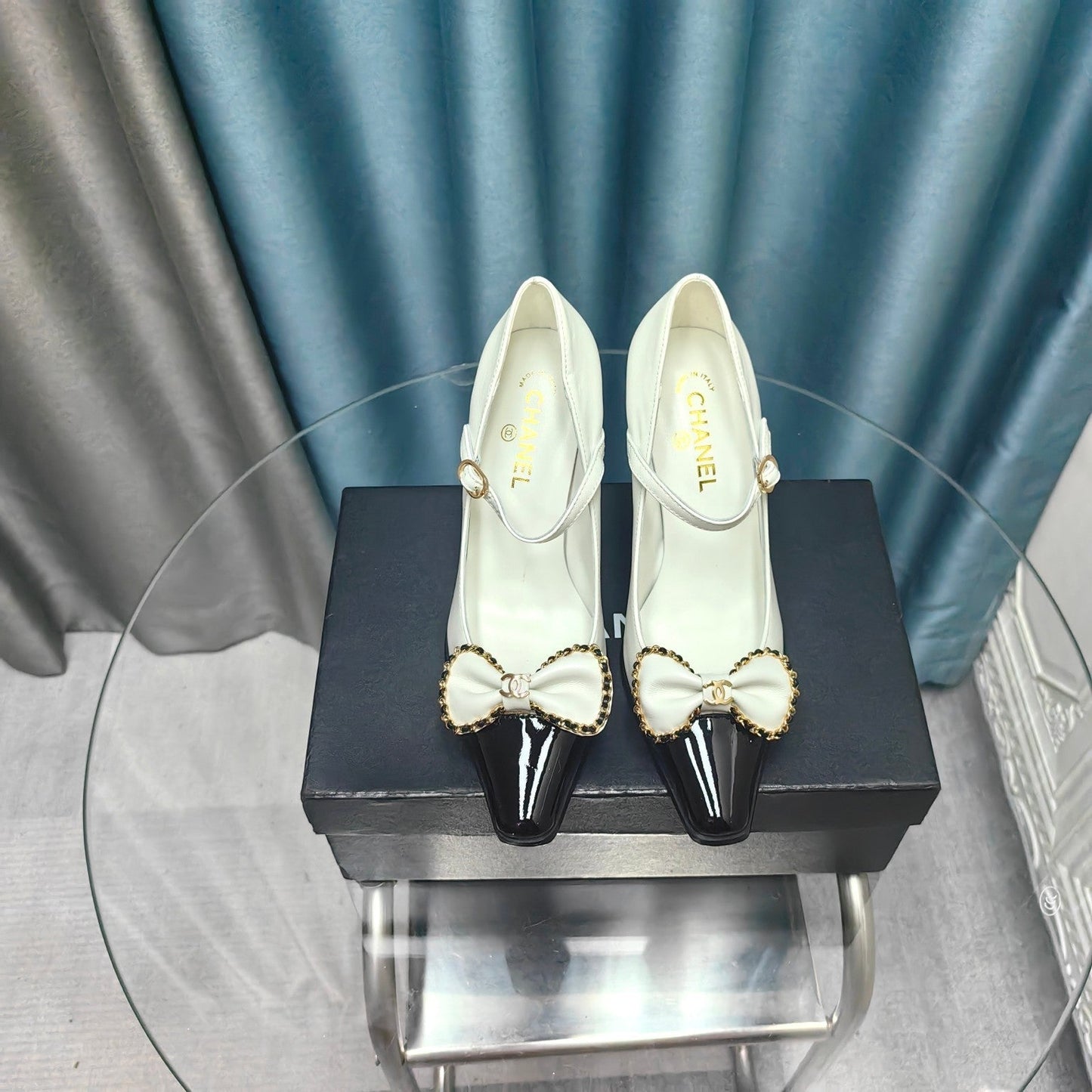 CC High Mary Janes White Bow Lambskin