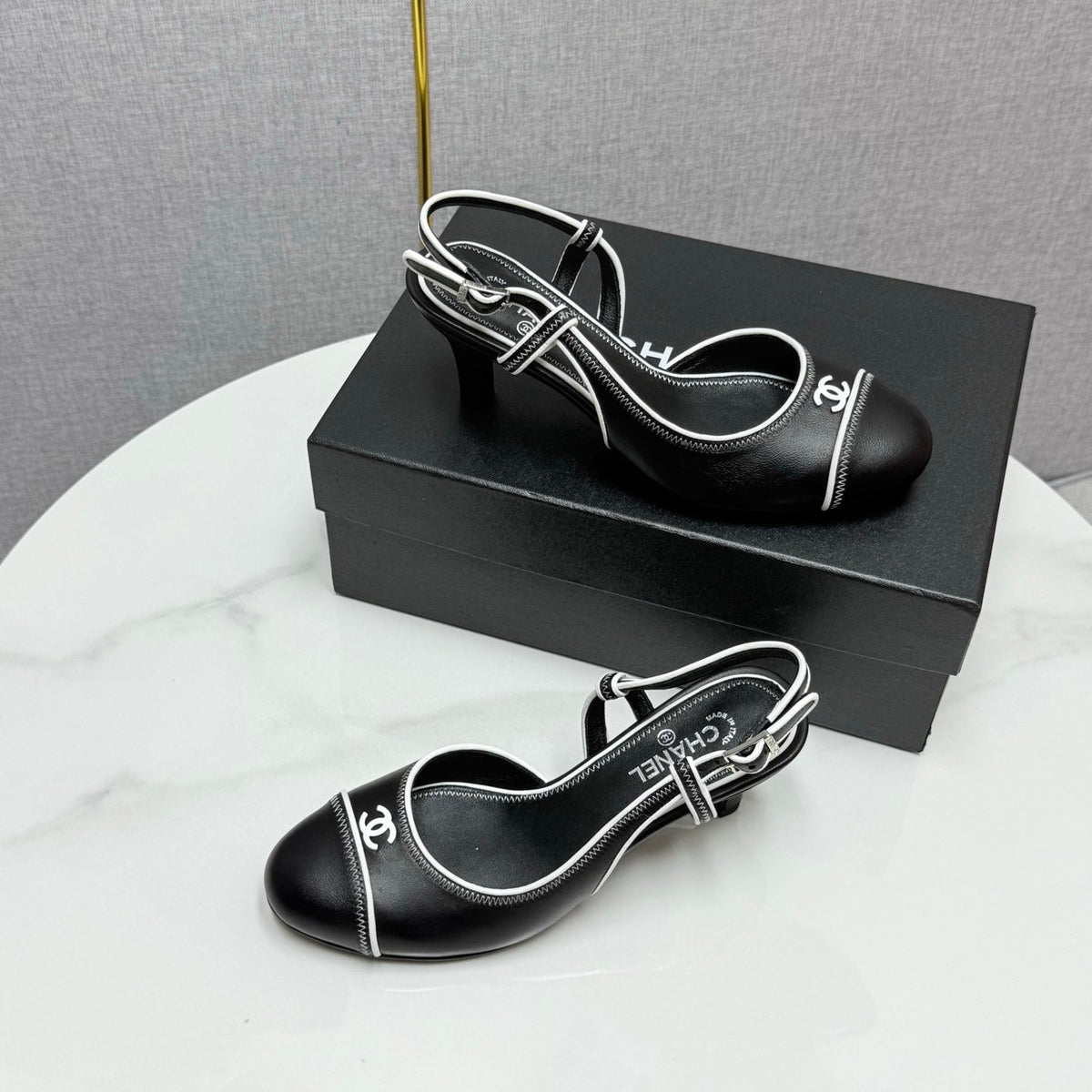 CC 25 Slingback 50mm Black White Sheepskin 368797