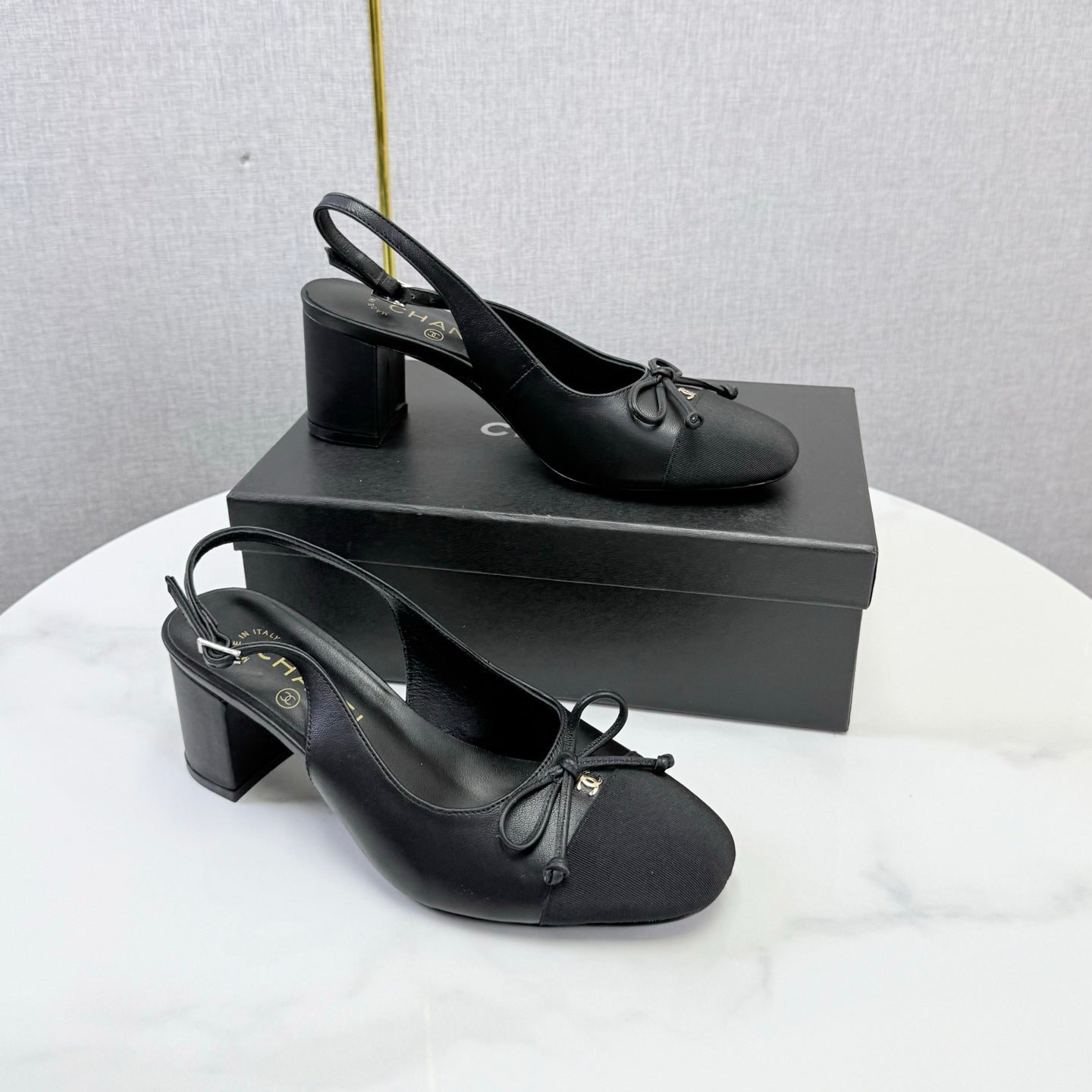 CC 26s Slingback Heels 4.5cm Black Lambskin Fabric