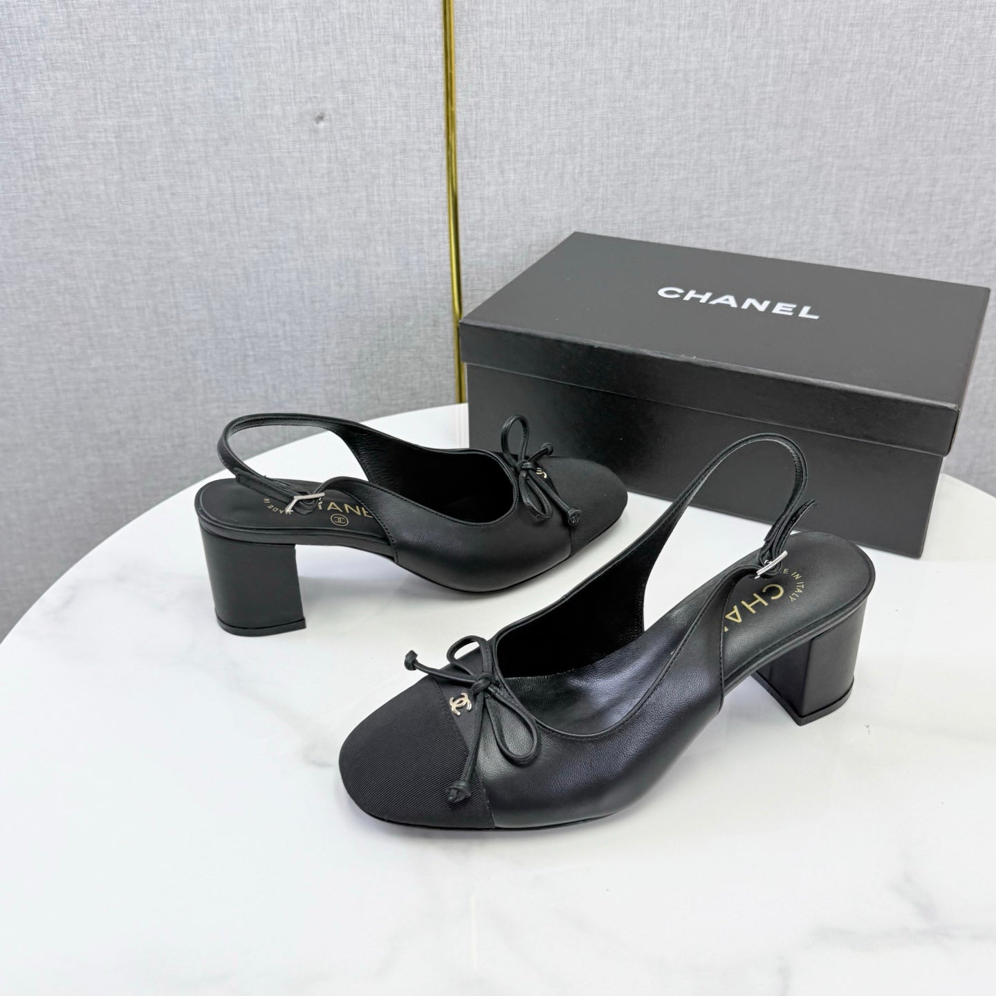 CC 26s Slingback Heels 4.5cm Black Lambskin Fabric