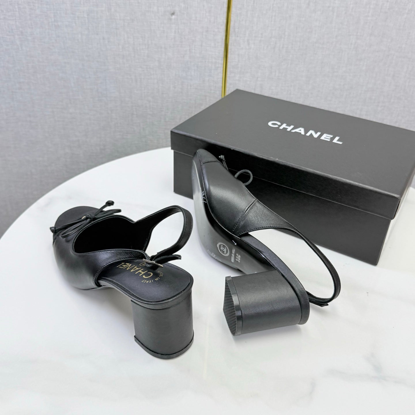 CC 26s Slingback Heels 4.5cm Black Lambskin Fabric