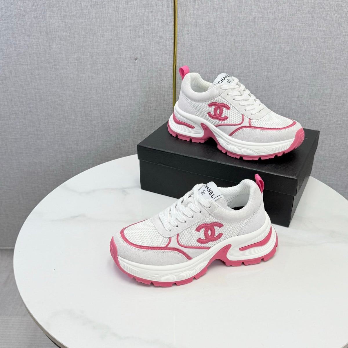 CC 26s Casual Sneakers White Hot Pink Mesh Suede 865838