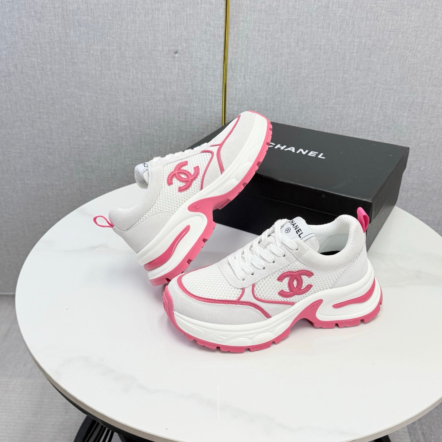 CC 26s Casual Sneakers White Hot Pink Mesh Suede 865838