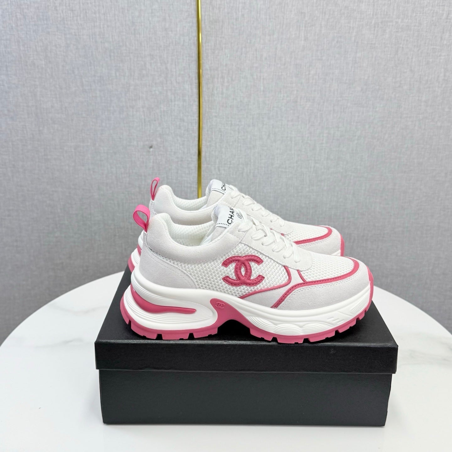 CC 26s Casual Sneakers White Hot Pink Mesh Suede 865838