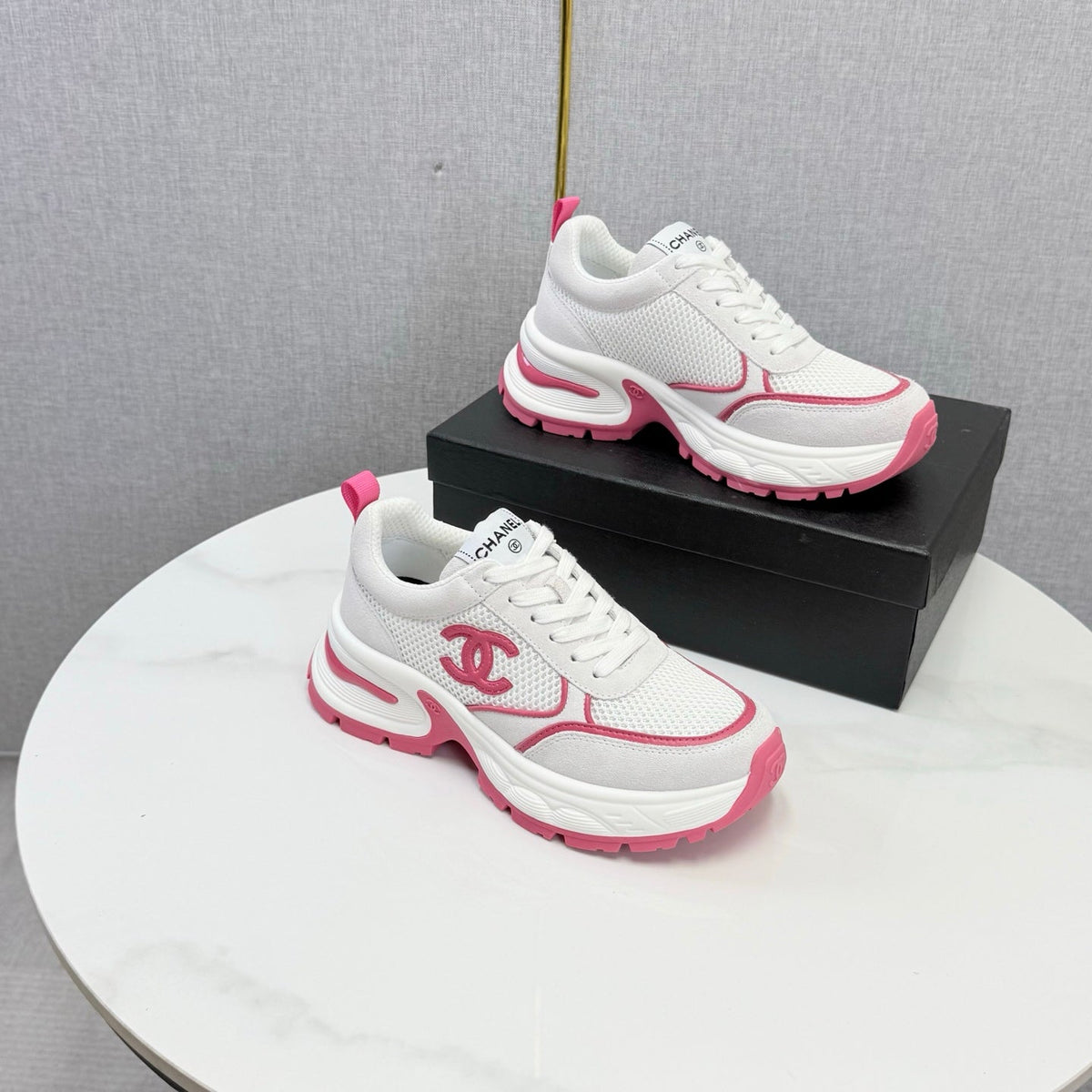CC 26s Casual Sneakers White Hot Pink Mesh Suede 865838