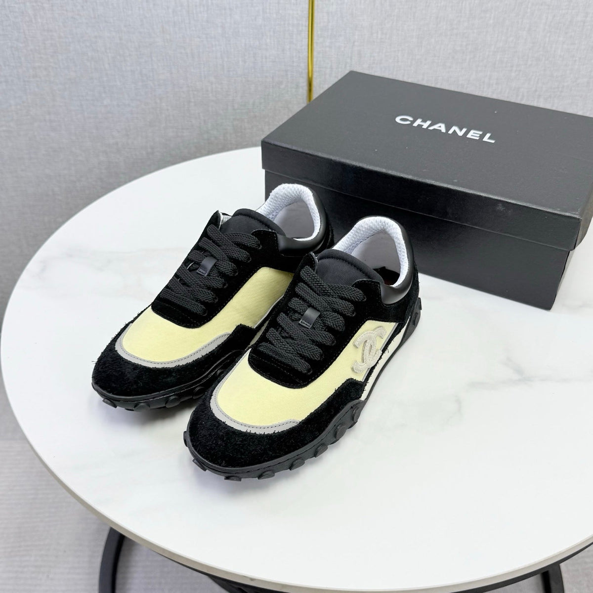 CC 26s Casual Sneakers Cream Black Suede Calfskin 972882