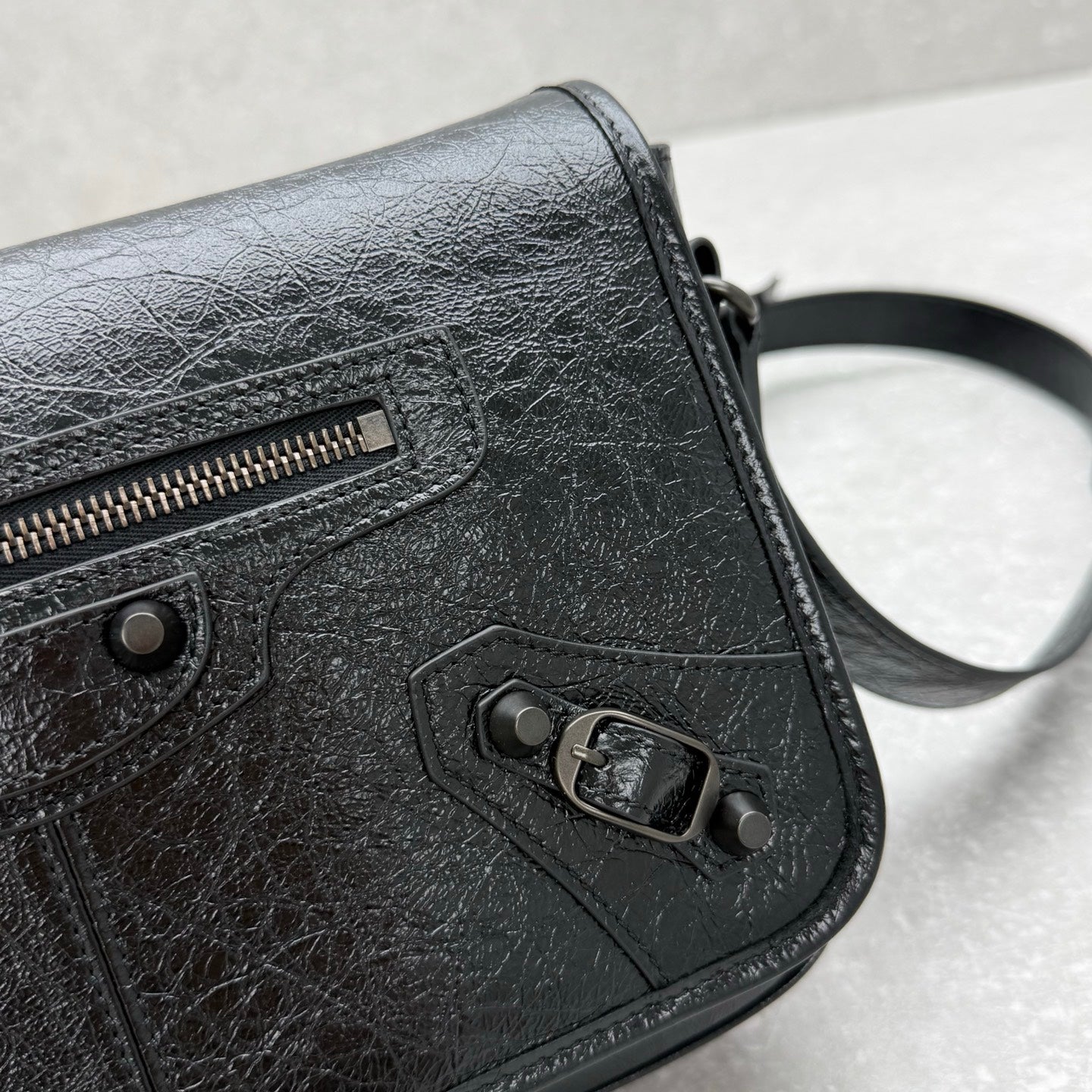 Balenciaga Le City Small Flap Messenger Bag Black Oil Wax Leather