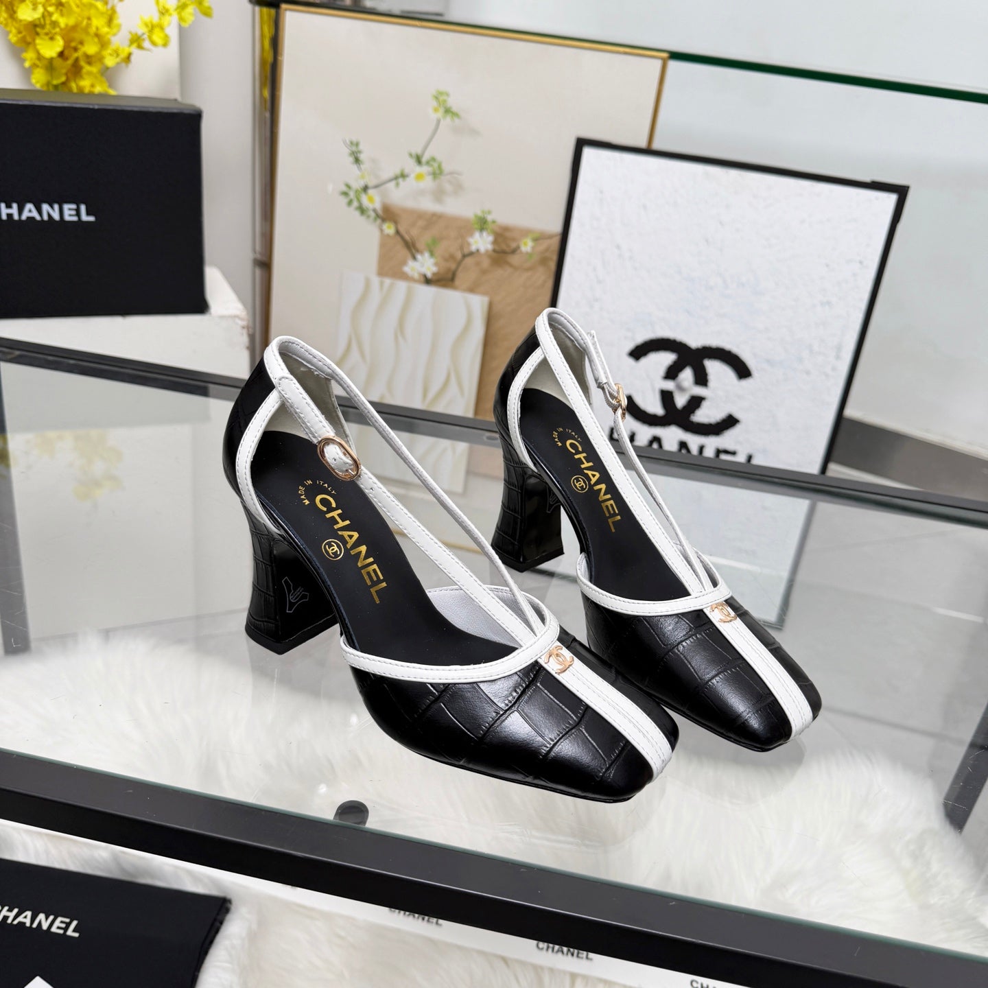 CC 26s Slingback Black White Embossed Leather 867507