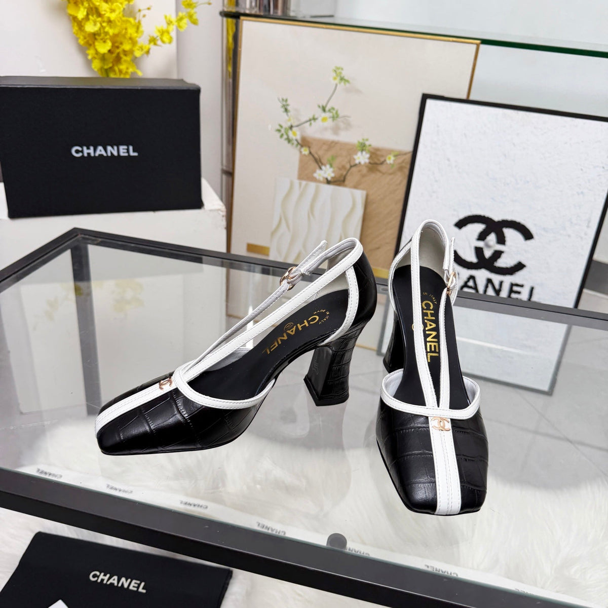 CC 26s Slingback Black White Embossed Leather 867507