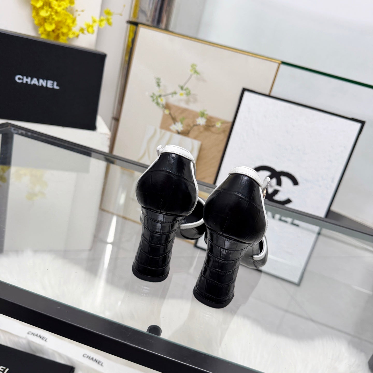 CC 26s Slingback Black White Embossed Leather 867507