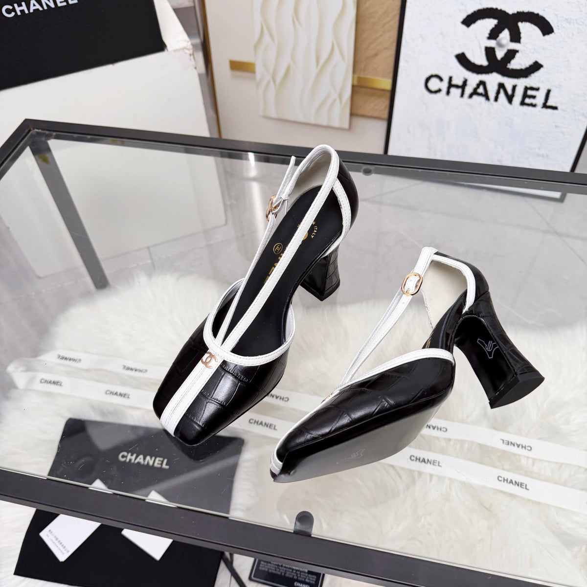 CC 26s Slingback Black White Embossed Leather 867507