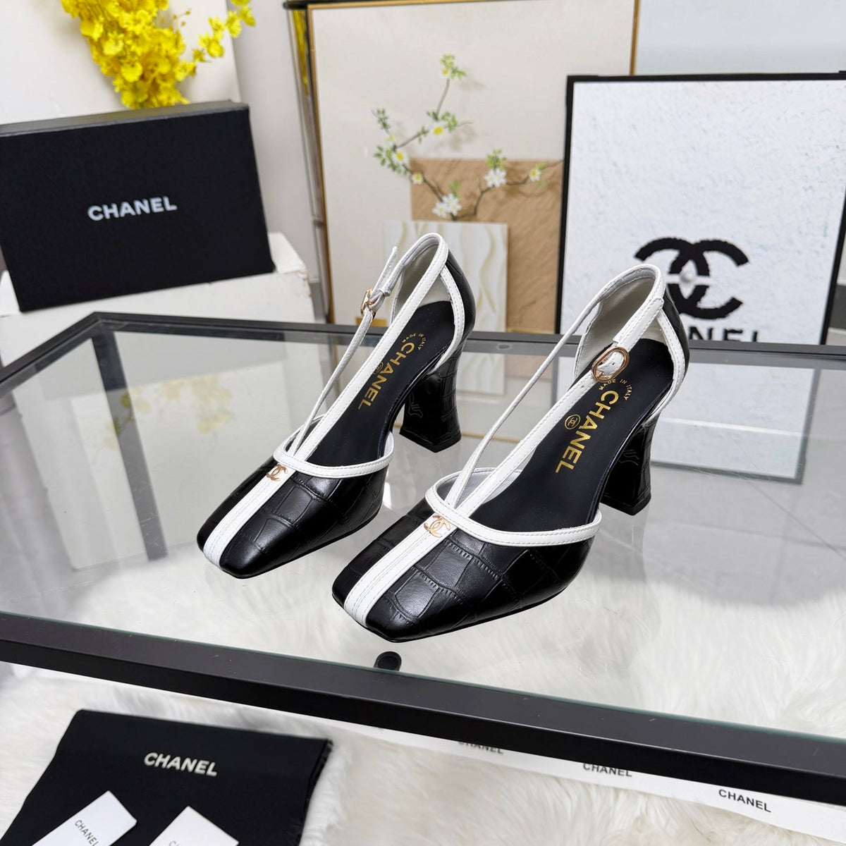 CC 26s Slingback Black White Embossed Leather 867507