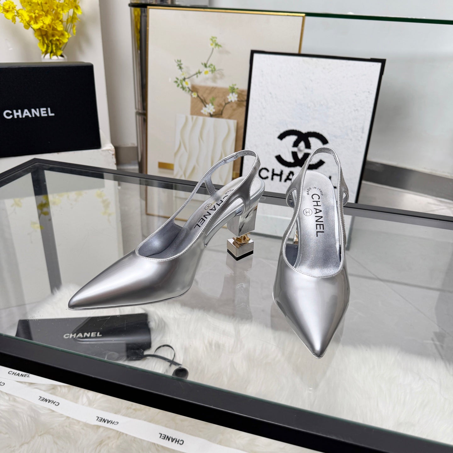 CC 26s Slingback 9cm Sliver Patent Leather 872873