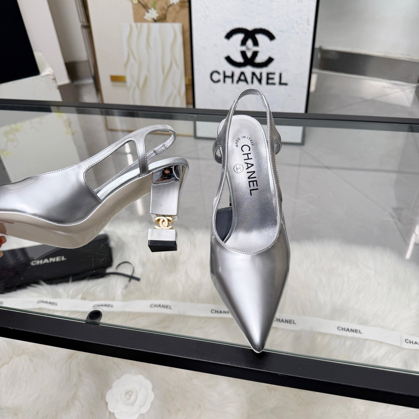 CC 26s Slingback 9cm Sliver Patent Leather 872873