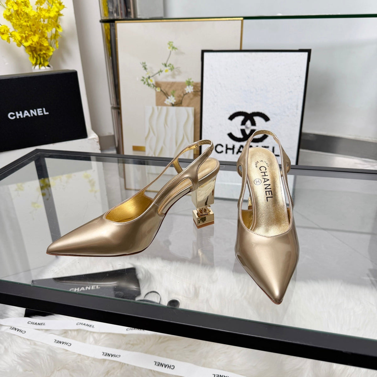 CC 26s Slingback 9cm Golden Patent Leather 872876