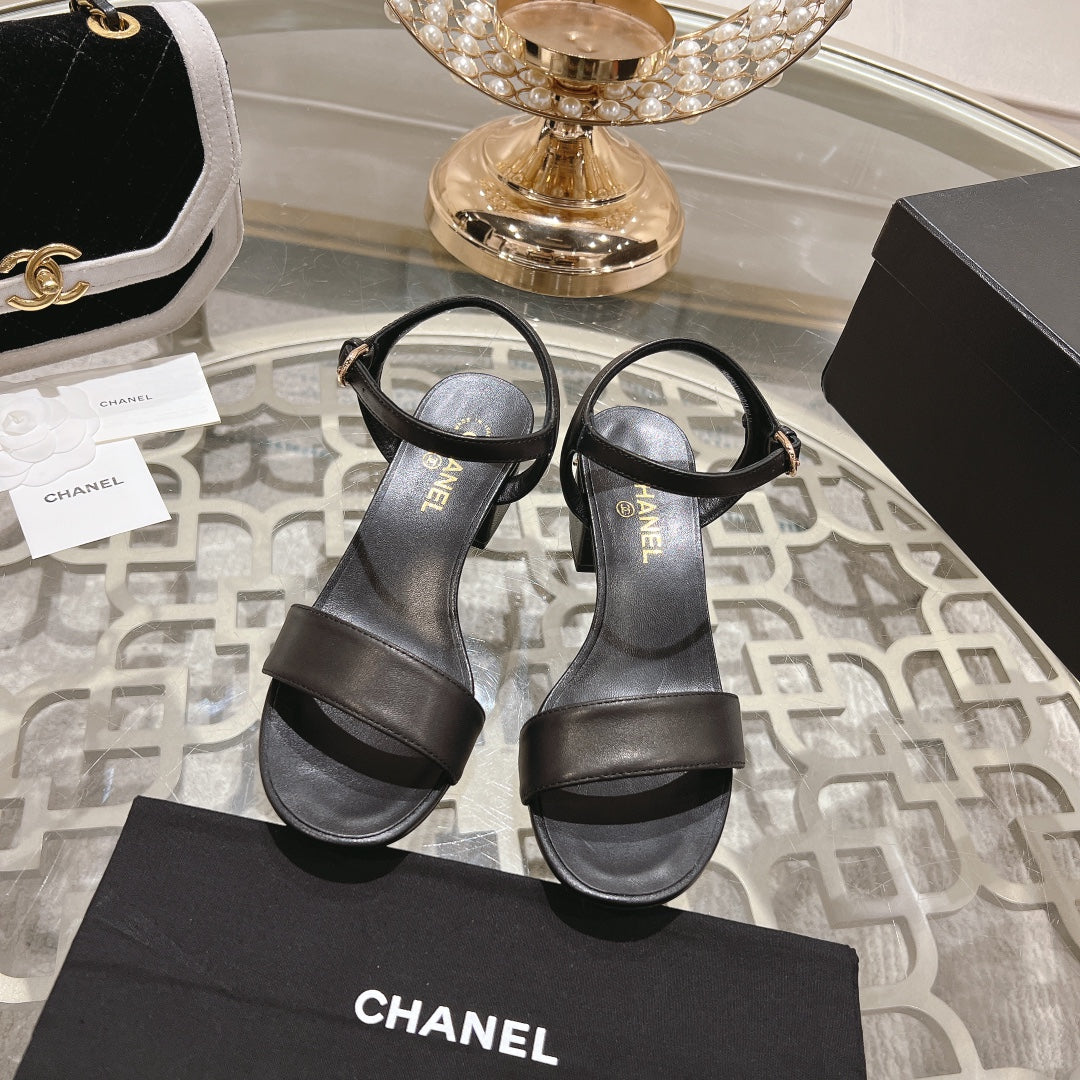 CC 25C 5CM Mid Heed Sandals Black Italian Leather 213315