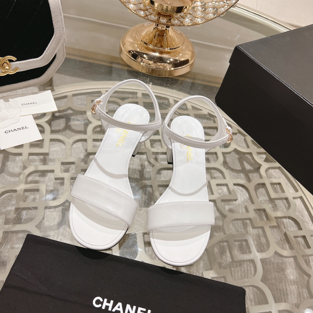 CC 25C 5CM Mid Heed Sandals White Italian Leather 213316