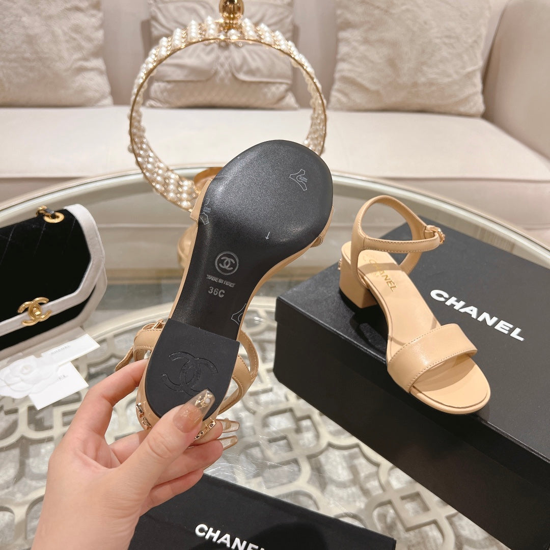 CC 25C 5CM Mid Heed Sandals Cream Italian Leather 213317