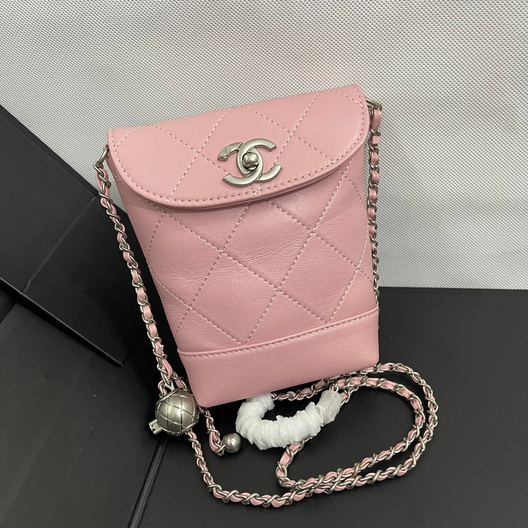 CC Phone Holder Bag 17cm PInk Lambskin