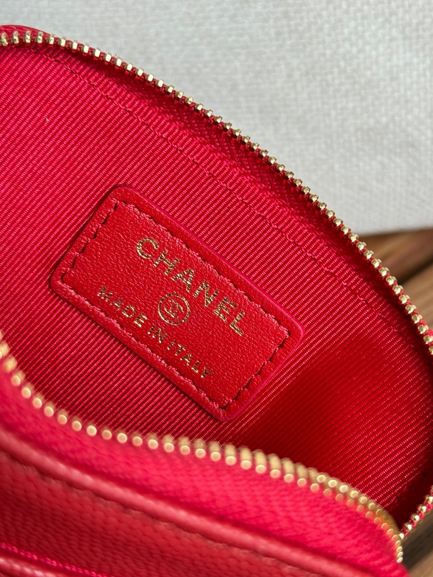 CC Zip Card Holder Wallet Red Gold Metal Caviar 240609