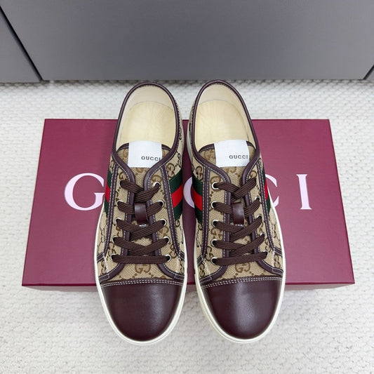 GG Tennis 1977 Sneakers Chocolate Beige Canvas Leather 788210