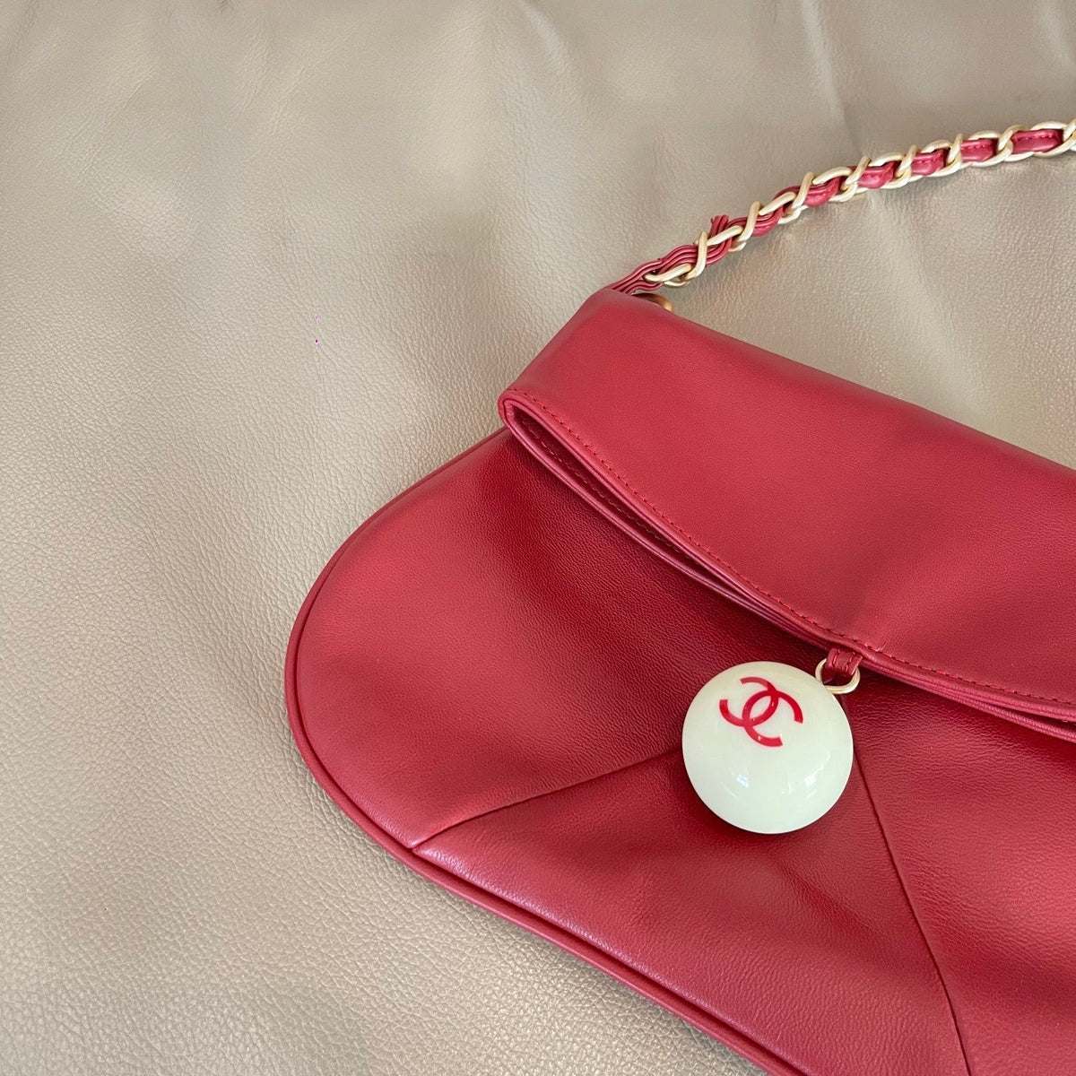 CC 26s Cue Ball Foldover Bag 23cm Red Lambskin