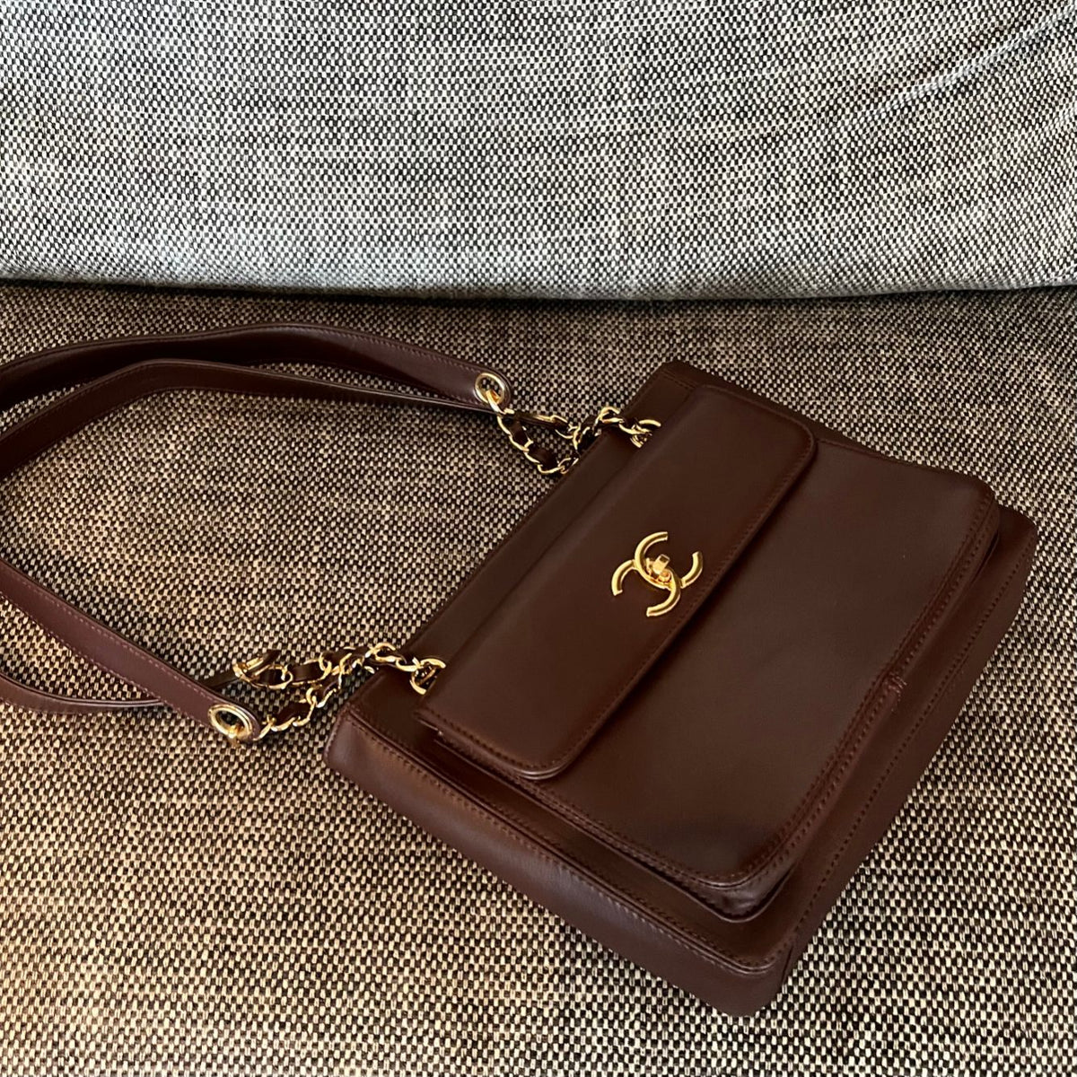 CC 26s Pocket Tote Bag Coffee Lambskin