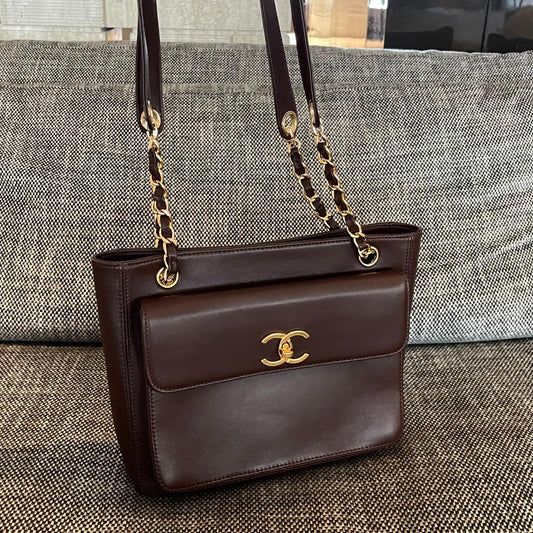 CC 26s Pocket Tote Bag Coffee Lambskin