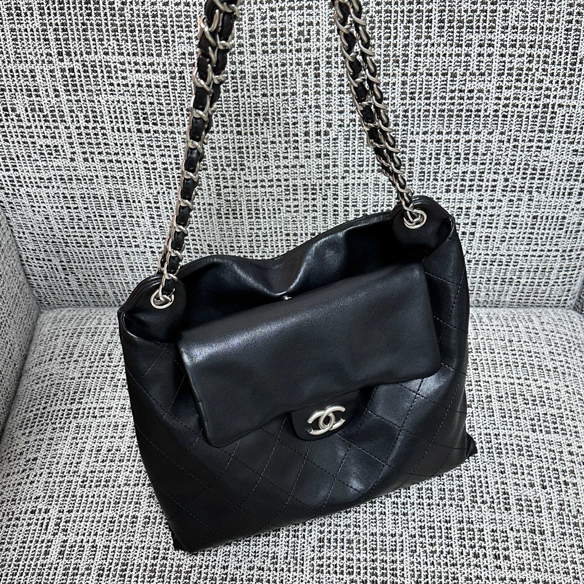 CC 26s Flap Tote Bag Black Lambskin