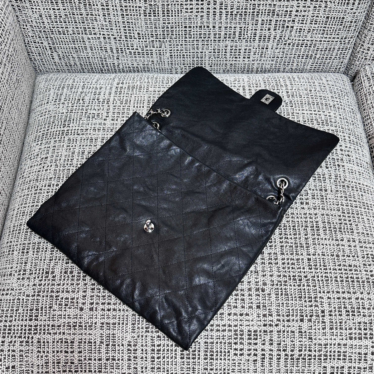 CC 26s Flap Tote Bag Black Oil Wax Leather