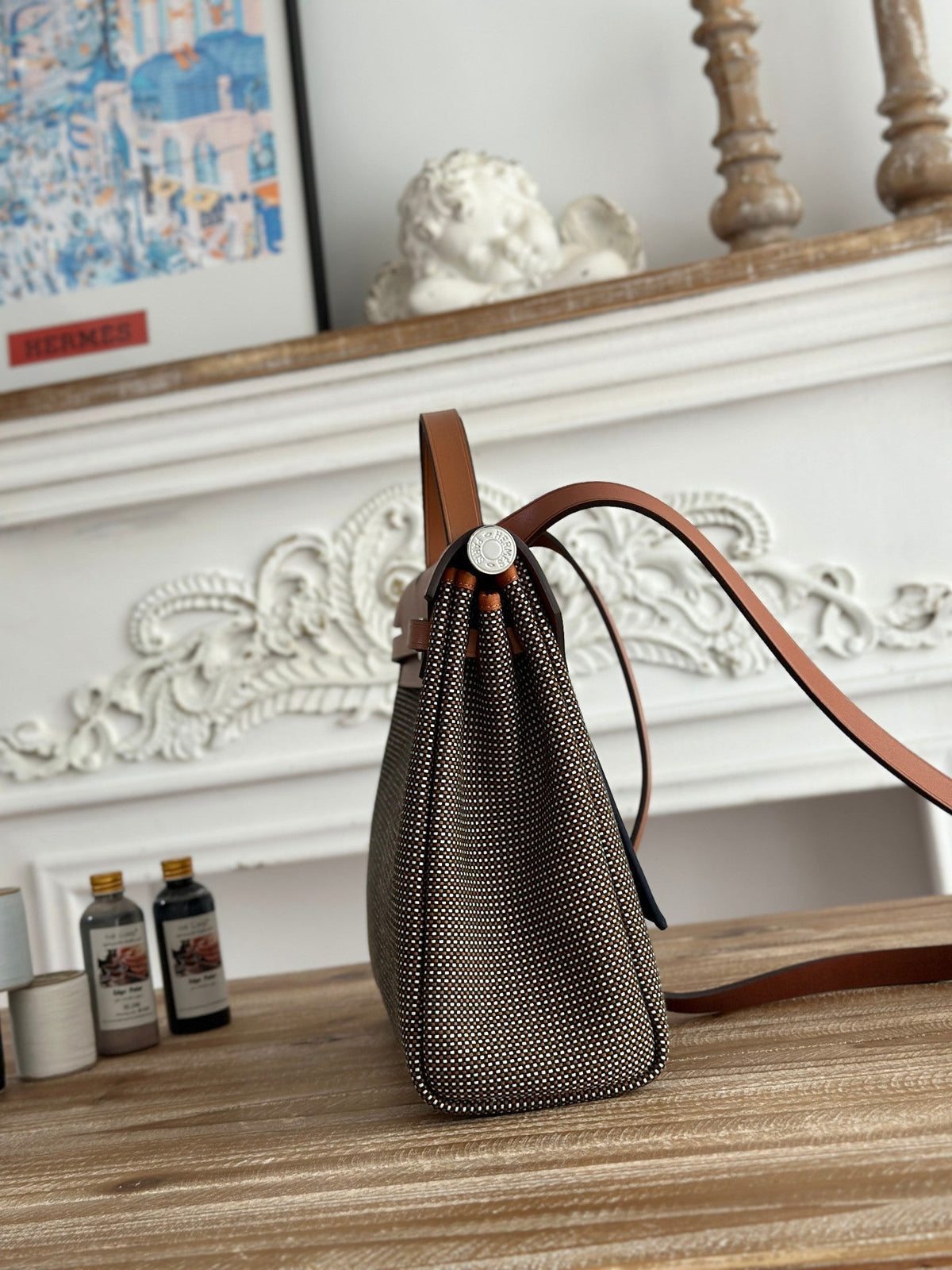 HERBAG MESSENGER 31 BAG IN DARK BROWN H VIKING CANVAS AND COWHIDE