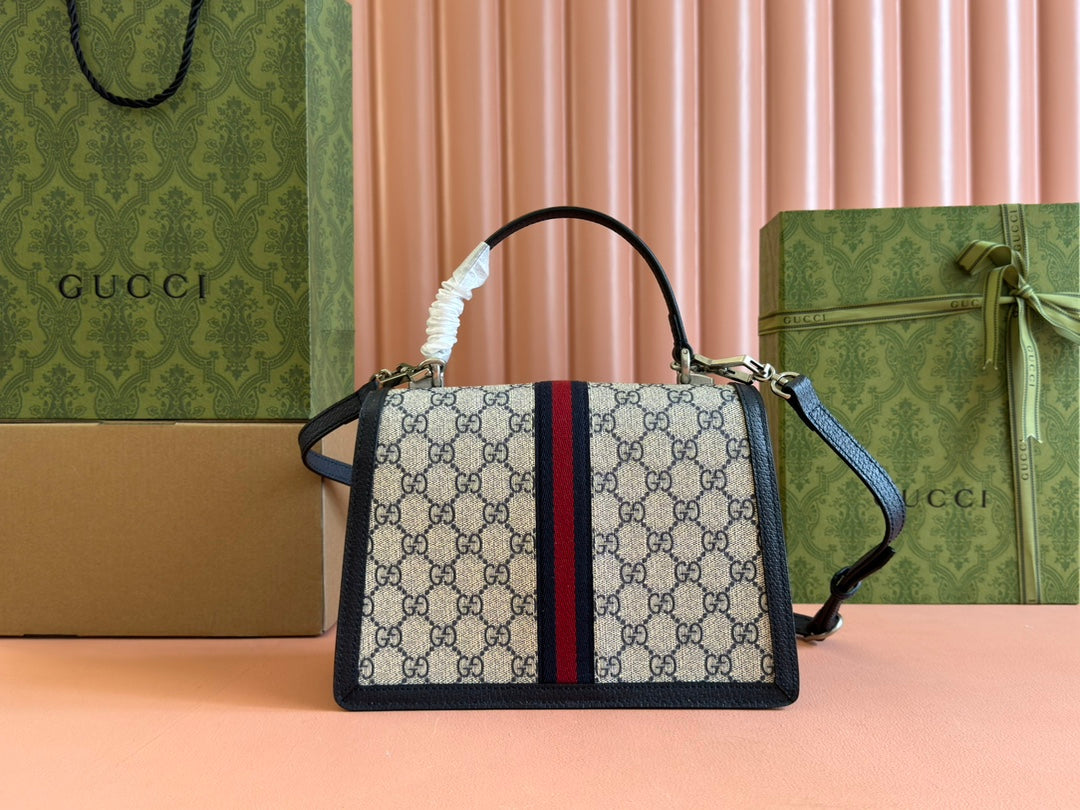 Gucci Ophidia 25cm Bag Ebony Black Canvas Leather 248493