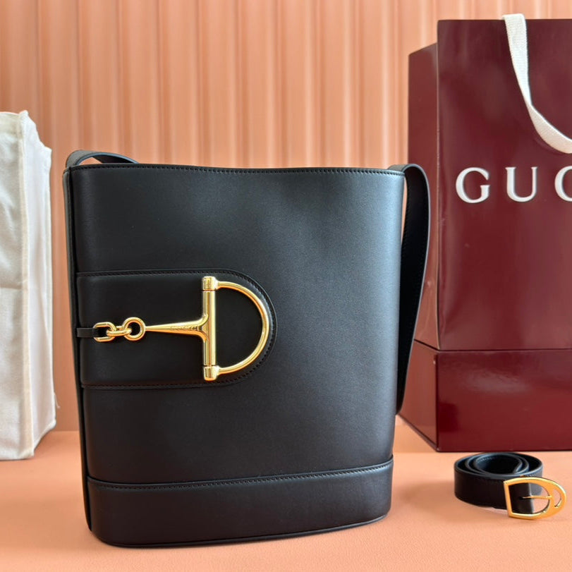 Gucci 73 Mini 27.5cm Bucket Bag Black Smooth Leather 244433
