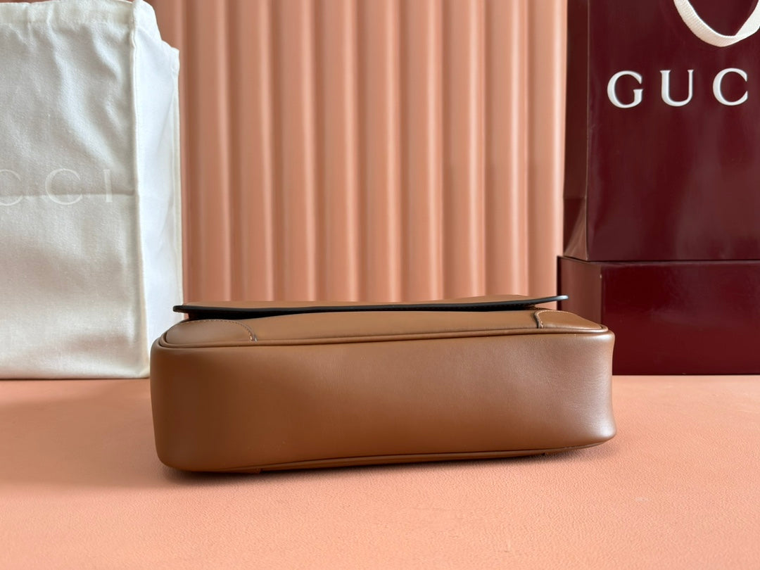Gucci Emblem Crossbody Bag Brown Calfskin 248360