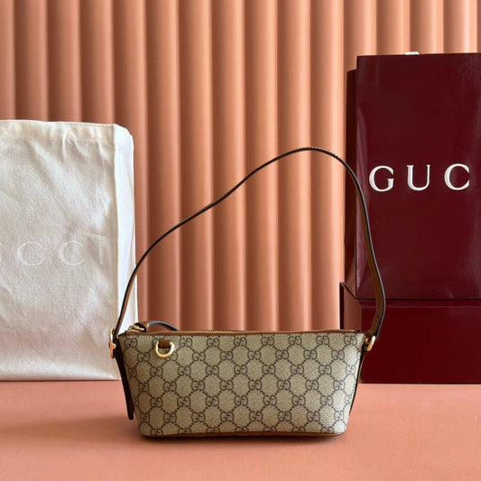GG Emblem Small Shoulder Bag Beige Dark Brown Canvas